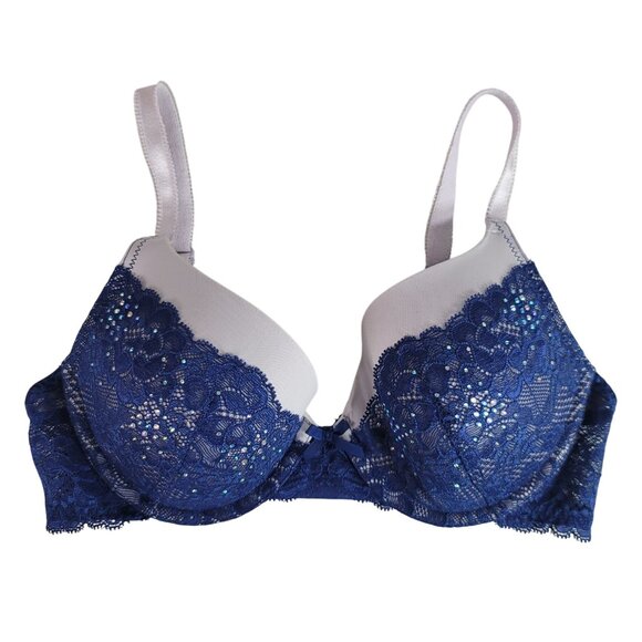 Victoria's Secret Dream Angels Perfect Coverage Bra Blue 34C Rhinestones Lined - Picture 1 of 10